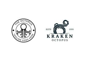 kraken polvo tridente hipster vintage logotipo vetor ícone ilustração