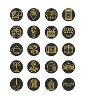 Ícones tradicionais de celebração religiosa islâmica eid mubarak definir ícone de estilo simples vetor