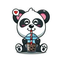 fofa panda beber boba leite chá desenho animado vetor ilustração.