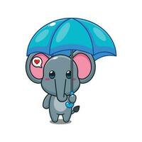 fofa elefante segurando guarda-chuva desenho animado vetor ilustração.