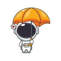 fofa astronauta segurando guarda-chuva desenho animado vetor ilustração.