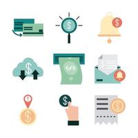 banco móvel pagamento financeiro ícones bsuiness definir estilo simples vetor