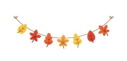 outono folhas festão dentro laranja e vermelho cores para outono e Ação de graças temporada. vetor isolado em branco fundo.