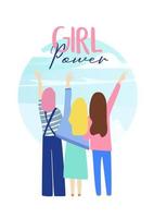 três meninas abraçam ilustração para meninas conceito de poder feminino e ideias de feminismo vetor