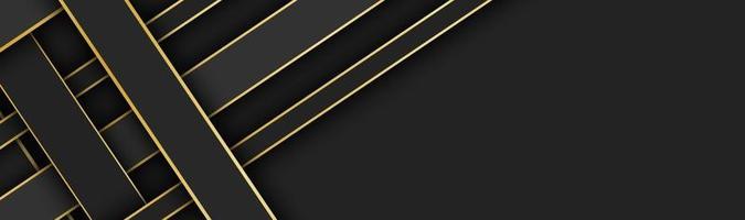 listras pretas e douradas sobrepostas vetoriais cabeçalho material geométrico banner com espaço em branco para seu logotipo design de site abstrato escuro vetor