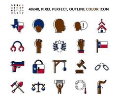 conjunto de ícones de cor perfeita de pixel relacionado com escravidão de junho vetor