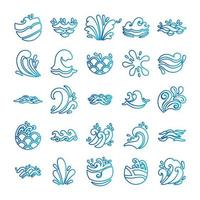 conjunto de ícones do conjunto de ondas oceano vetor