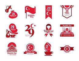 pacote de doze conjuntos de ícones de estilo plano cumhuriyet bayrami vetor