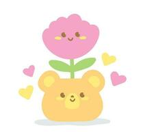 fofa kawaii feliz Urso Panela com adorável flor ilustração gráfico elemento vetor