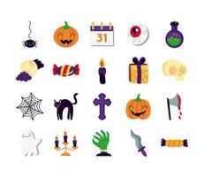 pacote de vinte ícones de coleção de conjunto de halloween vetor