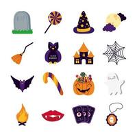 pacote de dezesseis ícones de conjunto de halloween vetor