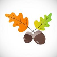 ícone de estilo de design plano bolota com efeito de gradiente folhas de carvalho no outono e nozes isoladas no fundo branco ilustração vetorial símbolos de férias de outono vetor