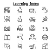 ícone de aprendizagem e educação definido em estilo de linha fina vetor