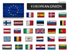 bandeiras da União Europeia e membros projeto ondulado fundo isolado vetor