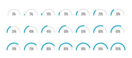 conjunto de diagramas de barra de progresso de porcentagem de arco de semicírculo vetor