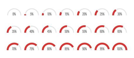 conjunto de diagramas de barra de progresso de porcentagem de arco de semicírculo vetor