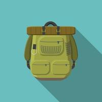 ilustração em vetor moderno design plano de ícone de mochila de turista, equipamento de acampamento e caminhada com sombra longa