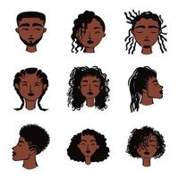grupo de nove personagens de avatares de afro-étnicos vetor