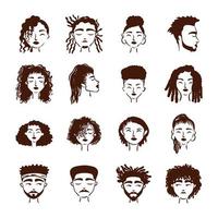 grupo de dezesseis personagens de avatares de afro-étnicos vetor