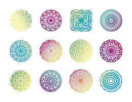 pacote de doze ícones coloridos de mandalas vetor