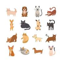 conjunto de gatos e cachorros conjunto de ícones vetor
