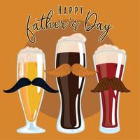 pôster do dia dos pais com um grupo de copos de cerveja com bigodes vetor