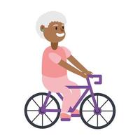 personagem de avatar de velha mulher afro andando de bicicleta vetor