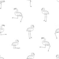 repita o contorno sem costura dos desenhos animados flamingos padrão isolado fundo branco vetor