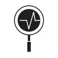 ícone de estilo de silhueta de pictograma de lupa de batimentos cardíacos saúde médico e hospitalar vetor