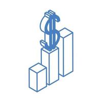 diagrama de estatísticas isométricas negócios dinheiro dinheiro isolado no ícone azul linear de fundo branco vetor