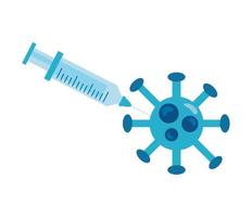 ícone de estilo plano de seringa e partícula covid19 vetor