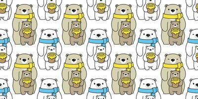 Urso desatado padronizar vetor querida polar Urso família cachecol isolado desenho animado repetir papel de parede telha fundo ilustração branco Castanho