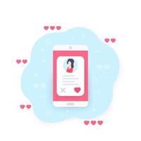 perfil de garota de aplicativo de namoro online na tela do vetor de smartphone