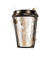 xícara de café de papel de um toque de aquarela desenho desenhado à mão ilustração vetorial de tintas vetor