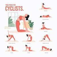 ioga poses para ciclistas. jovem mulher praticando ioga pose. mulher exercite-se fitness, aeróbico e exercícios vetor