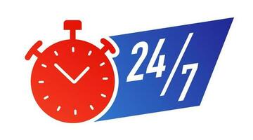 24 7 horas cronômetro símbolo cor plano estilo vetor