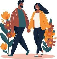 mão desenhado casal caminhando segurando mãos dentro plano estilo vetor