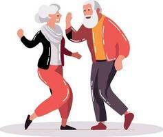 mão desenhado feliz idosos casal dançando dentro plano estilo vetor