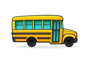 amarelo escola ônibus. passageiro transporte para transporte do crianças para escola. costas para escola. vetor ilustração com esboço dentro desenho animado estilo. grampo arte isolado em branco fundo