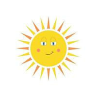 fofa amarelo Sol sorrisos em uma branco fundo. vetor ilustração com Sol dentro desenho animado estilo.
