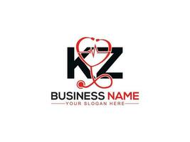 monograma coração kz logotipo ícone, minimalista batimento cardiaco kz médicos logotipo vetor