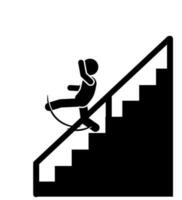 silhueta ilustração do uma bastão figura ou stickman Deslizamento e queda baixa a escadas vetor