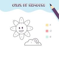 pinte o sol bonito e a nuvem por número, jogo educacional de matemática para crianças colorir página vetor