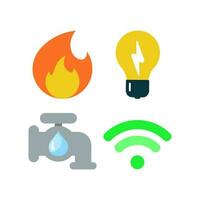 gás, eletricidade, água, Internet. Serviços de utilidade pública ícone conjunto conceito ilustração plano Projeto vetor eps10