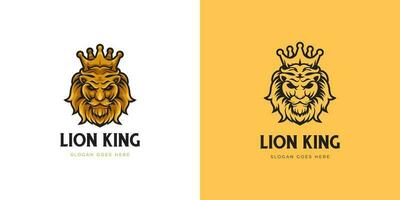 dourado leão cabeça rei mascote logotipo vetor ilustração com Preto leão coroa rei logotipo modelo