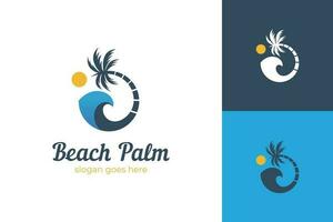 de praia Palma e ilha logotipo Projeto com onda vetor Projeto do circular de praia ícones