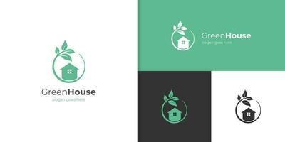 natureza verde casa logotipo ícone Projeto vetor símbolo ícone Projeto com folha círculo casa conceito, eco amigáveis casa logotipo Projeto