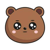 Urso neutro face cabeça kawaii adesivo isolado vetor