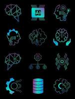12 do AI-artificial inteligência ícone set.12 dados Ciência tecnologia símbolos conceito vetor