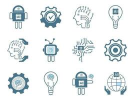 grupos do 12 artificial inteligência linha ícones, doze tecnologia símbolos conceitos, e 9 cibernético ícones, ai, tecnologia vetor, ilustração vetor